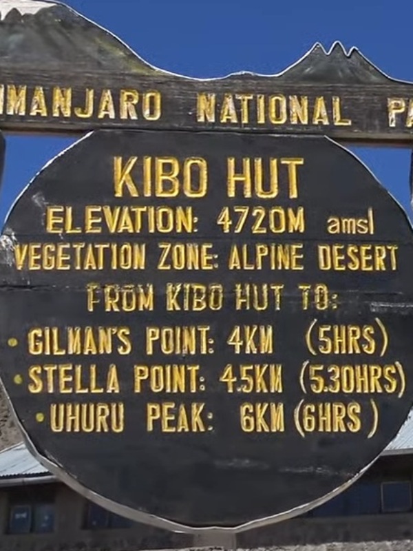 Kibo Hut Camp sign